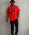 Erkek Baskılı T-Shirt Kısa Kol Bisiklet Yaka Rahat Kalıp Tişört - Kırmızı
