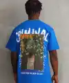 Erkek Baskılı T-Shirt Kısa Kol Bisiklet Yaka Rahat Kalıp Tişört  - Mavi