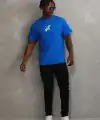 Erkek Baskılı T-Shirt Kısa Kol Bisiklet Yaka Rahat Kalıp Tişört - Mavi