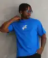 Erkek Baskılı T-Shirt Kısa Kol Bisiklet Yaka Rahat Kalıp Tişört - Mavi