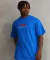 Erkek Baskılı T-Shirt Kısa Kol Bisiklet Yaka Rahat Kalıp Tişört  - Mavi
