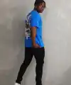 Erkek Baskılı T-Shirt Kısa Kol Bisiklet Yaka Rahat Kalıp Tişört - Mavi