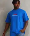 Erkek Baskılı T-Shirt Kısa Kol Bisiklet Yaka Rahat Kalıp Tişört  - Mavi