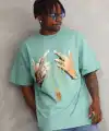 Erkek Baskılı T-Shirt Kısa Kol Bisiklet Yaka Rahat Kalıp Tişört - Mint Yeşili