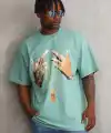 Erkek Baskılı T-Shirt Kısa Kol Bisiklet Yaka Rahat Kalıp Tişört - Mint Yeşili