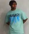 Erkek Baskılı T-Shirt Kısa Kol Bisiklet Yaka Rahat Kalıp Tişört - Mint Yeşili