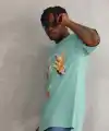 Erkek Baskılı T-Shirt Kısa Kol Bisiklet Yaka Rahat Kalıp Tişört - Mint Yeşili