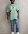 Erkek Baskılı T-Shirt Kısa Kol Bisiklet Yaka Rahat Kalıp Tişört - Mint Yeşili