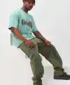 Erkek Baskılı T-Shirt Kısa Kol Bisiklet Yaka Rahat Kalıp Tişört - Mint Yeşili