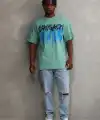 Erkek Baskılı T-Shirt Kısa Kol Bisiklet Yaka Rahat Kalıp Tişört - Mint Yeşili