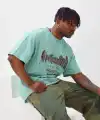 Erkek Baskılı T-Shirt Kısa Kol Bisiklet Yaka Rahat Kalıp Tişört - Mint Yeşili