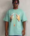 Erkek Baskılı T-Shirt Kısa Kol Bisiklet Yaka Rahat Kalıp Tişört - Mint Yeşili