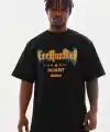 Erkek Baskılı T-Shirt Kısa Kol Bisiklet Yaka Rahat Kalıp Tişört - Siyah
