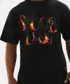 Erkek Baskılı T-Shirt Kısa Kol Bisiklet Yaka Rahat Kalıp Tişört - Siyah