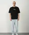 Erkek Baskılı T-Shirt Kısa Kol Bisiklet Yaka Rahat Kalıp Tişört - Siyah