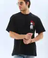 Erkek Baskılı T-Shirt Kısa Kol Bisiklet Yaka Rahat Kalıp Tişört  - Siyah