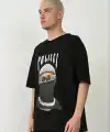 Erkek Baskılı T-Shirt Kısa Kol Bisiklet Yaka Rahat Kalıp Tişört - Siyah