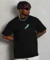 Erkek Baskılı T-Shirt Kısa Kol Bisiklet Yaka Rahat Kalıp Tişört - Siyah