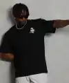 Erkek Baskılı T-Shirt Kısa Kol Bisiklet Yaka Rahat Kalıp Tişört  - Siyah