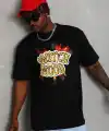 Erkek Baskılı T-Shirt Kısa Kol Bisiklet Yaka Rahat Kalıp Tişört - Siyah