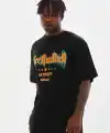 Erkek Baskılı T-Shirt Kısa Kol Bisiklet Yaka Rahat Kalıp Tişört - Siyah