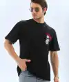 Erkek Baskılı T-Shirt Kısa Kol Bisiklet Yaka Rahat Kalıp Tişört  - Siyah
