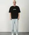 Erkek Baskılı T-Shirt Kısa Kol Bisiklet Yaka Rahat Kalıp Tişört - Siyah