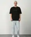 Erkek Baskılı T-Shirt Kısa Kol Bisiklet Yaka Rahat Kalıp Tişört  - Siyah