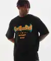 Erkek Baskılı T-Shirt Kısa Kol Bisiklet Yaka Rahat Kalıp Tişört - Siyah