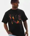 Erkek Baskılı T-Shirt Kısa Kol Bisiklet Yaka Rahat Kalıp Tişört - Siyah