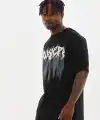 Erkek Baskılı T-Shirt Kısa Kol Bisiklet Yaka Rahat Kalıp Tişört - Siyah