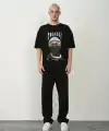 Erkek Baskılı T-Shirt Kısa Kol Bisiklet Yaka Rahat Kalıp Tişört - Siyah