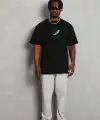 Erkek Baskılı T-Shirt Kısa Kol Bisiklet Yaka Rahat Kalıp Tişört - Siyah
