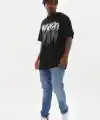 Erkek Baskılı T-Shirt Kısa Kol Bisiklet Yaka Rahat Kalıp Tişört - Siyah