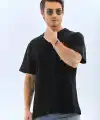 Erkek Baskılı T-Shirt Kısa Kol Bisiklet Yaka Rahat Kalıp Tişört  - Siyah