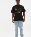 Erkek Baskılı T-Shirt Kısa Kol Bisiklet Yaka Rahat Kalıp Tişört - Siyah