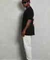 Erkek Baskılı T-Shirt Kısa Kol Bisiklet Yaka Rahat Kalıp Tişört - Siyah