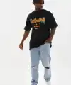 Erkek Baskılı T-Shirt Kısa Kol Bisiklet Yaka Rahat Kalıp Tişört - Siyah