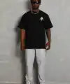 Erkek Baskılı T-Shirt Kısa Kol Bisiklet Yaka Rahat Kalıp Tişört  - Siyah
