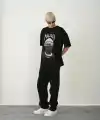 Erkek Baskılı T-Shirt Kısa Kol Bisiklet Yaka Rahat Kalıp Tişört - Siyah