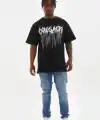 Erkek Baskılı T-Shirt Kısa Kol Bisiklet Yaka Rahat Kalıp Tişört - Siyah