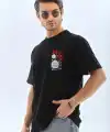 Erkek Baskılı T-Shirt Kısa Kol Bisiklet Yaka Rahat Kalıp Tişört  - Siyah