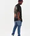 Erkek Baskılı T-Shirt Kısa Kol Bisiklet Yaka Rahat Kalıp Tişört  - Siyah