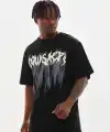 Erkek Baskılı T-Shirt Kısa Kol Bisiklet Yaka Rahat Kalıp Tişört - Siyah