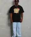 Erkek Baskılı T-Shirt Kısa Kol Bisiklet Yaka Rahat Kalıp Tişört - Siyah