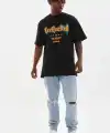 Erkek Baskılı T-Shirt Kısa Kol Bisiklet Yaka Rahat Kalıp Tişört - Siyah