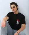 Erkek Baskılı T-Shirt Kısa Kol Bisiklet Yaka Rahat Kalıp Tişört  - Siyah