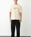 Erkek Baskılı T-Shirt Kısa Kol Bisiklet Yaka Regular Fit Rahat Kalıp Günlük Tişört - Beyaz
