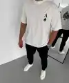 Erkek Baskılı T-Shirt Kısa Kol Bisiklet Yaka Regular Fit Rahat Kalıp Günlük Tişört - Beyaz