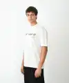 Erkek Baskılı T-Shirt Kısa Kol Bisiklet Yaka Regular Fit Rahat Kalıp Günlük Tişört- Beyaz